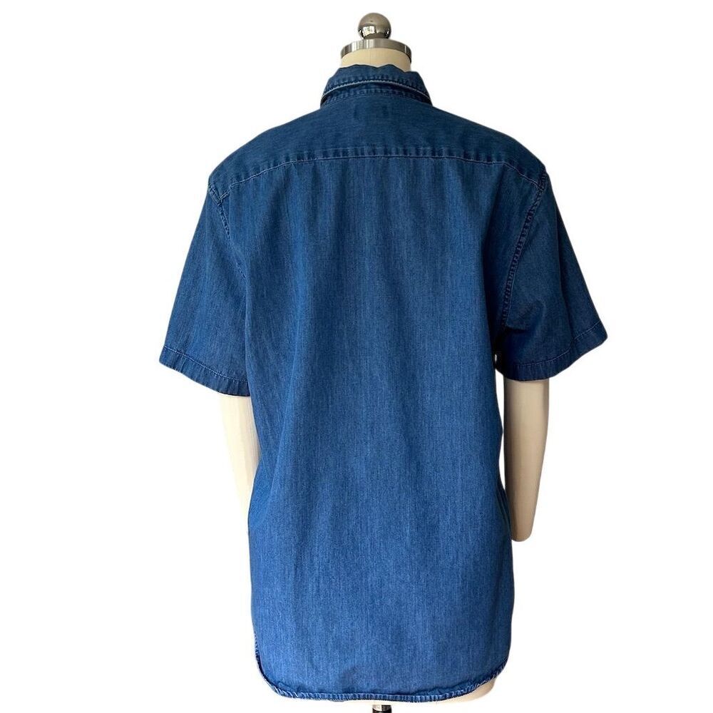 H&M Men's Blue Denim Short Sleeve Button-Down Shirt Size M Casual - Picture 5 of 8
